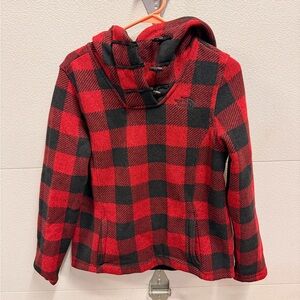 The North Face Red & Black Plaid Hooded Fleece Pullover